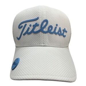 Titleist Golf Hat White Blue Raised Script Logo Adjustable Ball Marker Cap